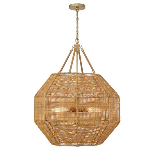 5 Light Pendant, Burnished Brass