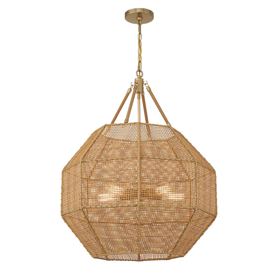 5 Light Pendant, Burnished Brass