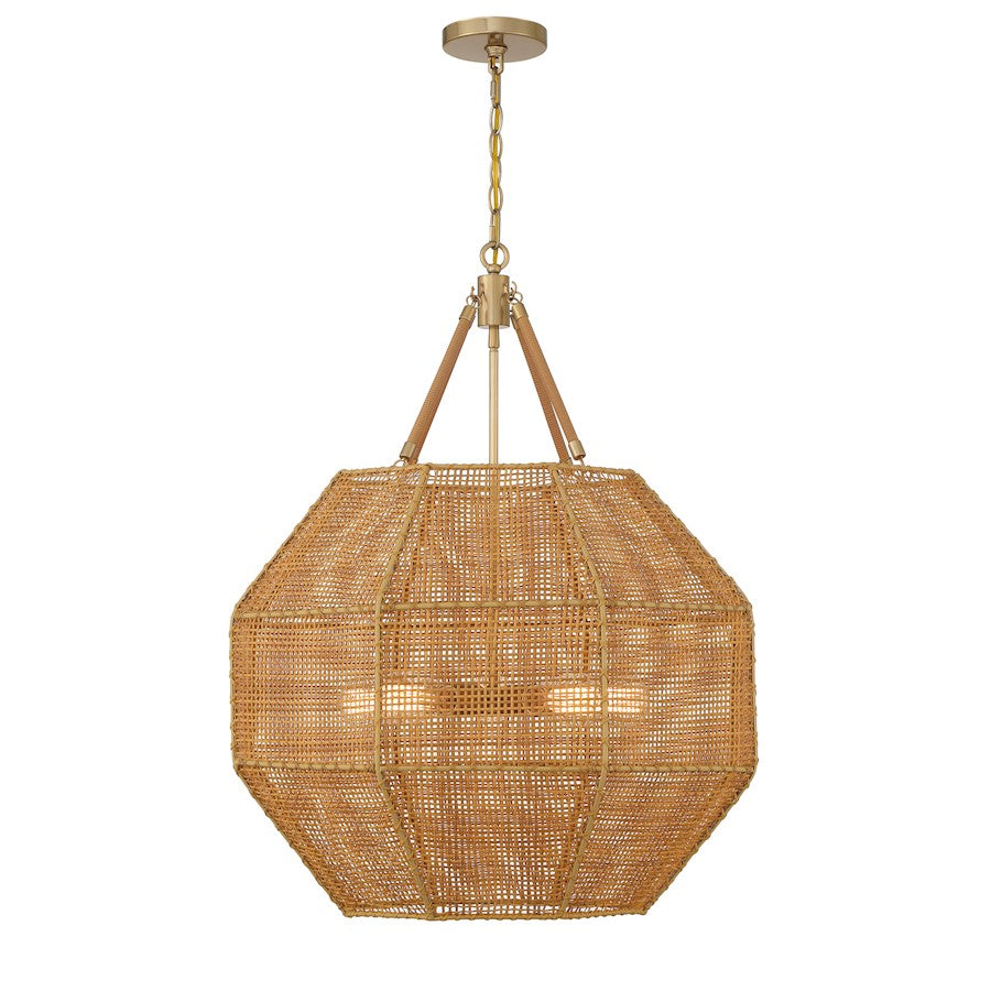 5 Light Pendant, Burnished Brass