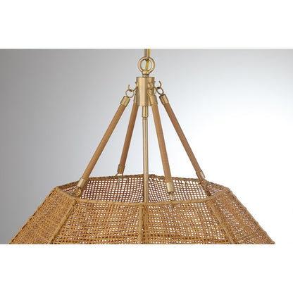 5 Light Pendant, Burnished Brass