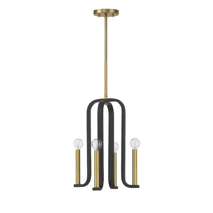 4 Light Pendant, Black/Brass