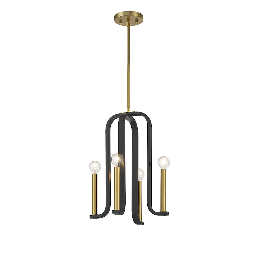 4 Light Pendant, Black/Brass