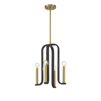 4 Light Pendant, Black/Brass