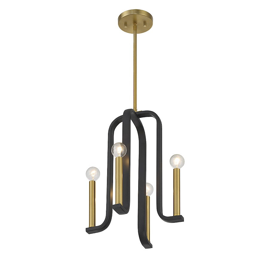 4 Light Pendant, Black/Brass