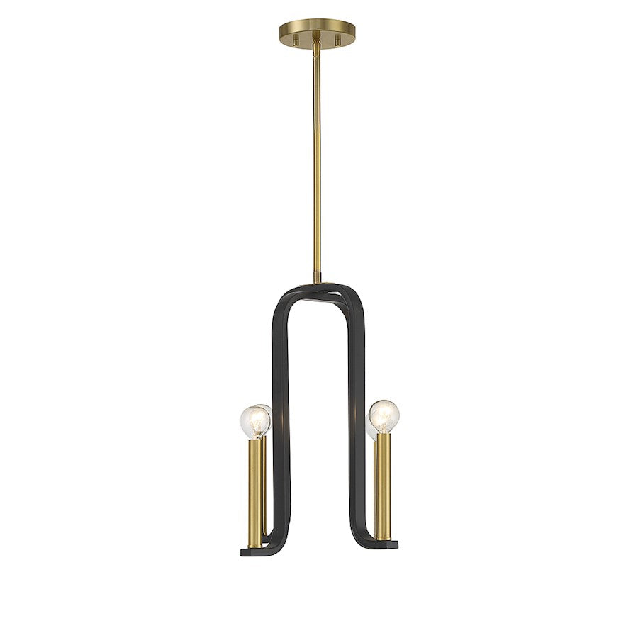 4 Light Pendant, Black/Brass