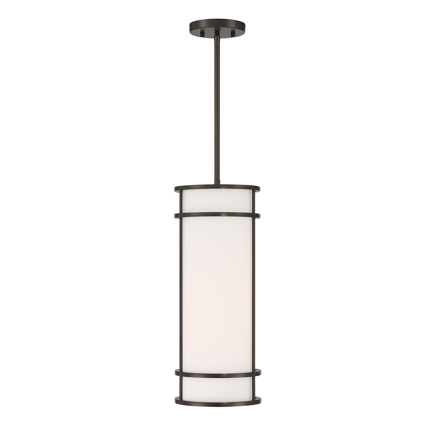 Savoy House Porter 8in 1-Light Pendant | Coastal Mediterranean Bronze and White Opal Glass | Kitchen Island & Hallway | 8 x 8 x 20 in | Model 7-5699-1-15