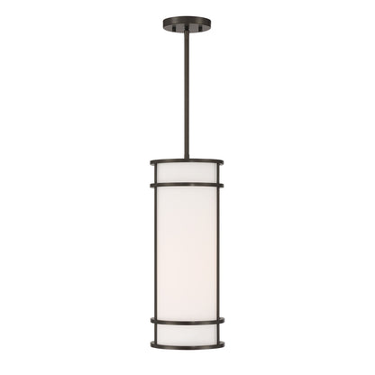 Savoy House Porter 8in 1-Light Pendant | Coastal Mediterranean Bronze and White Opal Glass | Kitchen Island & Hallway | 8 x 8 x 20 in | Model 7-5699-1-15