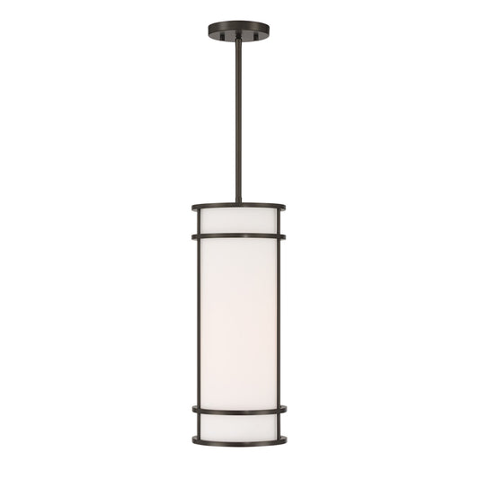 Savoy House Porter 8in 1-Light Pendant | Coastal Mediterranean Bronze and White Opal Glass | Kitchen Island & Hallway | 8 x 8 x 20 in | Model 7-5699-1-15
