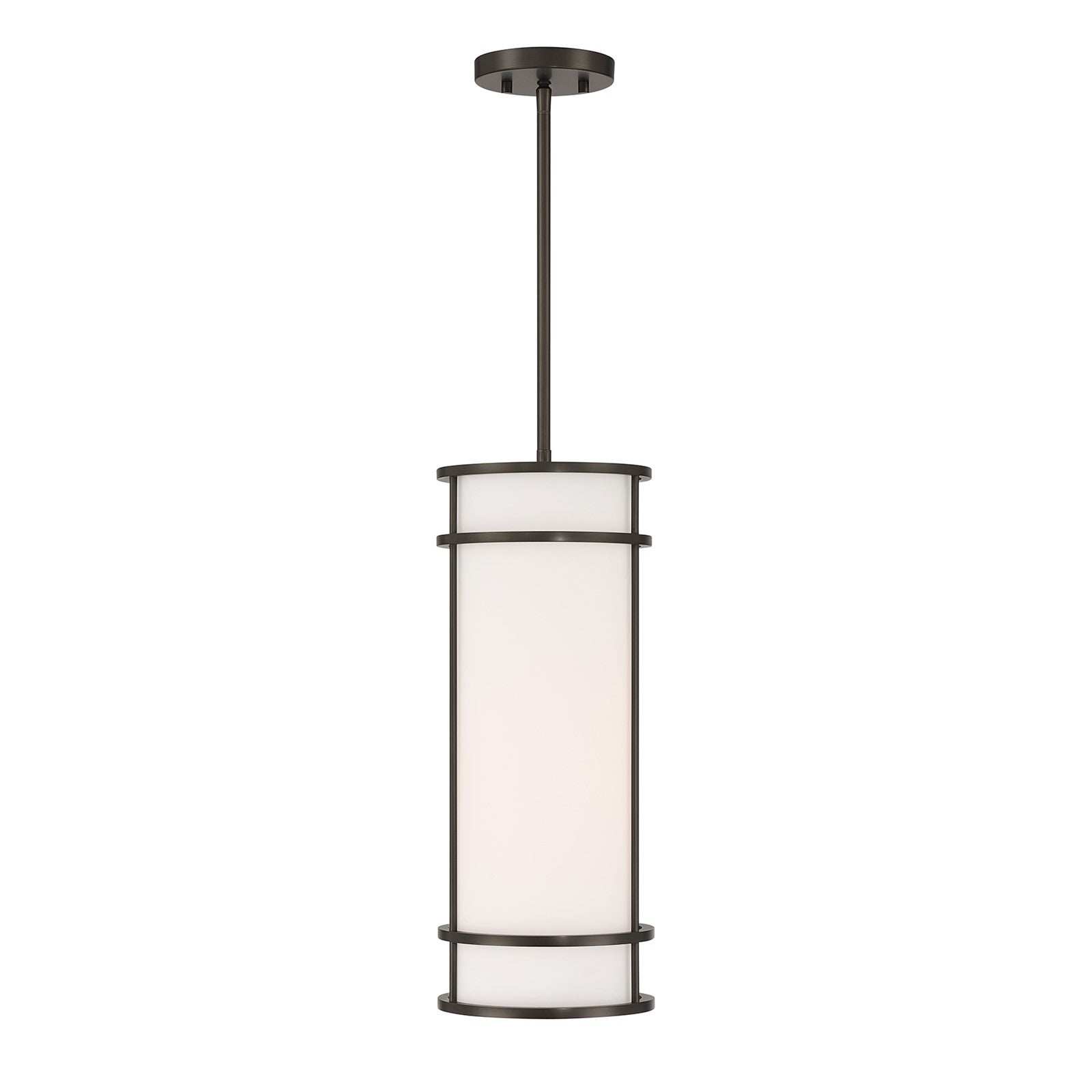 Savoy House Porter 8in 1-Light Pendant | Coastal Mediterranean Bronze and White Opal Glass | Kitchen Island & Hallway | 8 x 8 x 20 in | Model 7-5699-1-15