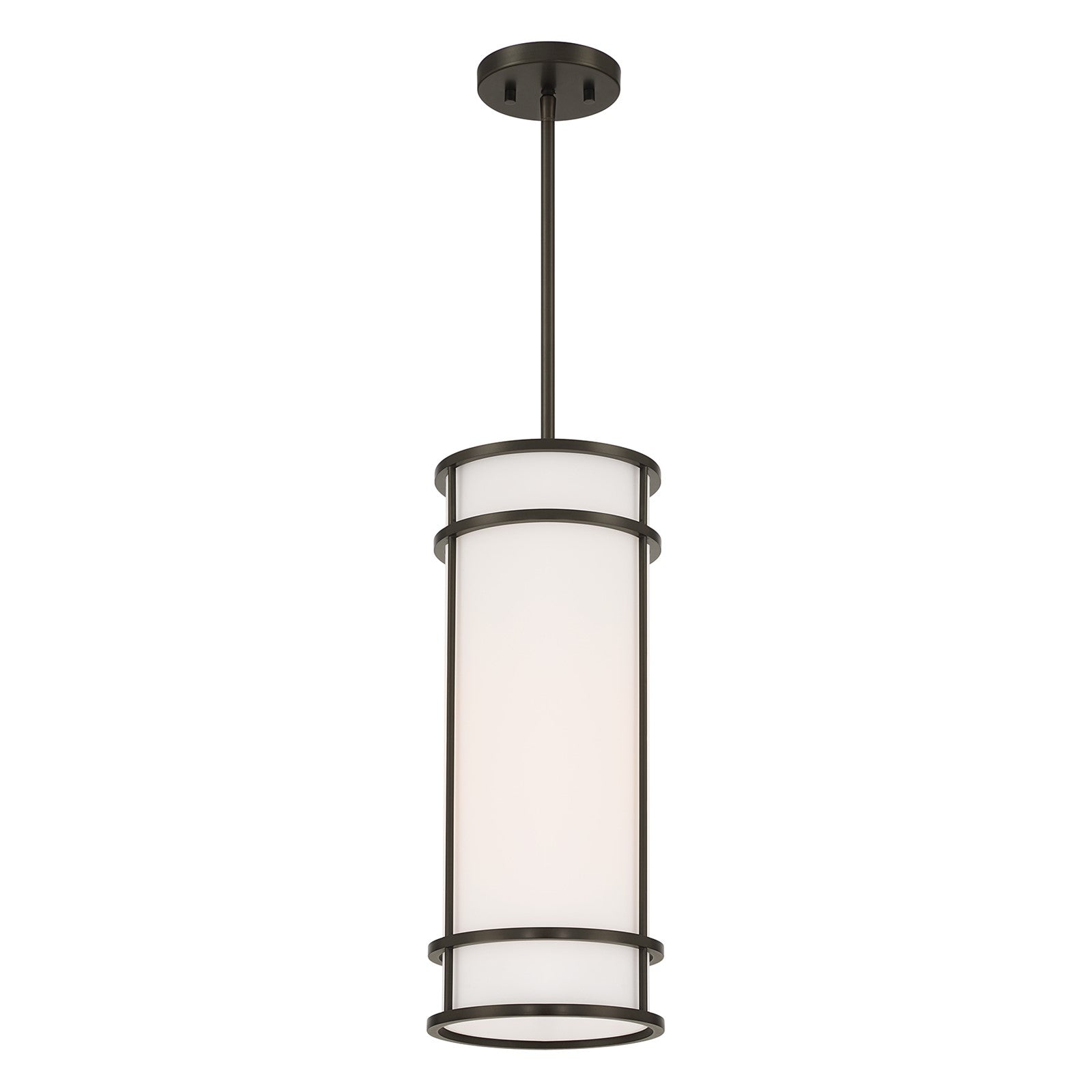 Savoy House Porter 8in 1-Light Pendant | Coastal Mediterranean Bronze and White Opal Glass | Kitchen Island & Hallway | 8 x 8 x 20 in | Model 7-5699-1-15