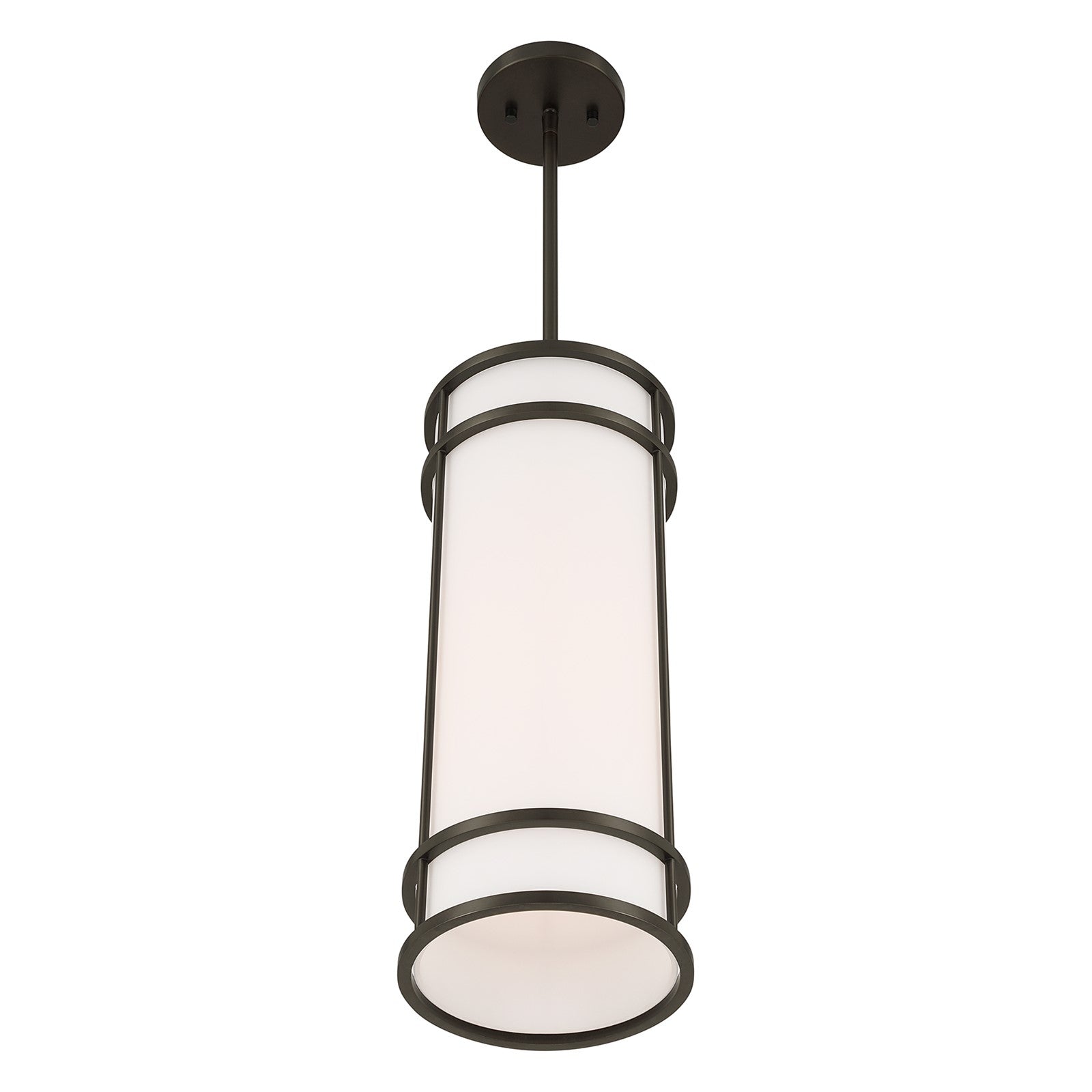 Savoy House Porter 8in 1-Light Pendant | Coastal Mediterranean Bronze and White Opal Glass | Kitchen Island & Hallway | 8 x 8 x 20 in | Model 7-5699-1-15