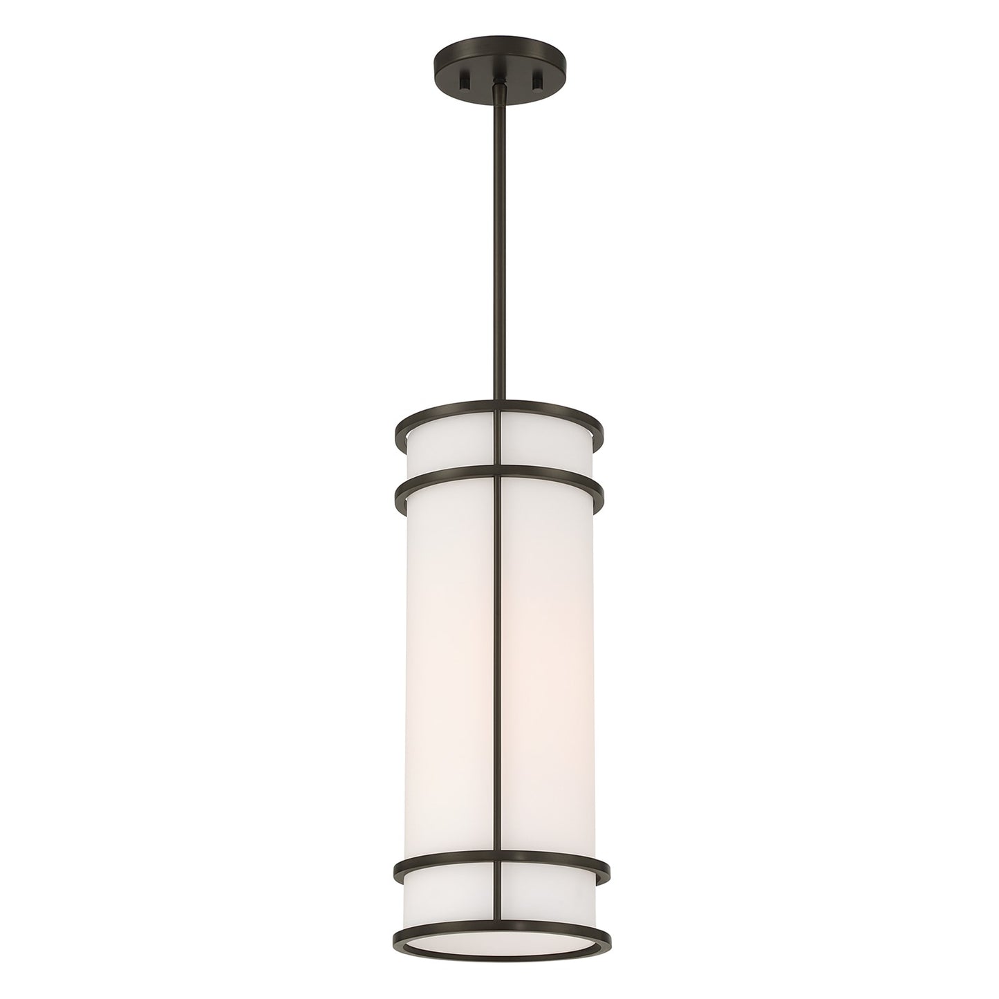 Savoy House Porter 8in 1-Light Pendant | Coastal Mediterranean Bronze and White Opal Glass | Kitchen Island & Hallway | 8 x 8 x 20 in | Model 7-5699-1-15
