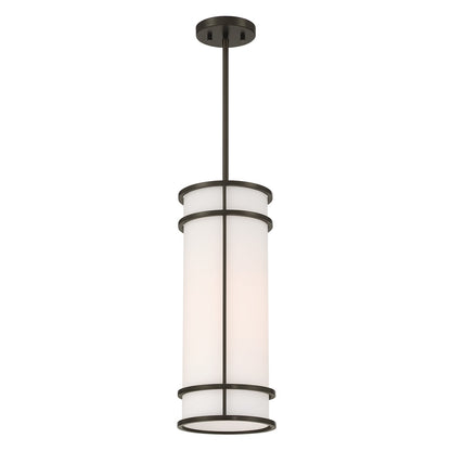 Savoy House Porter 8in 1-Light Pendant | Coastal Mediterranean Bronze and White Opal Glass | Kitchen Island & Hallway | 8 x 8 x 20 in | Model 7-5699-1-15