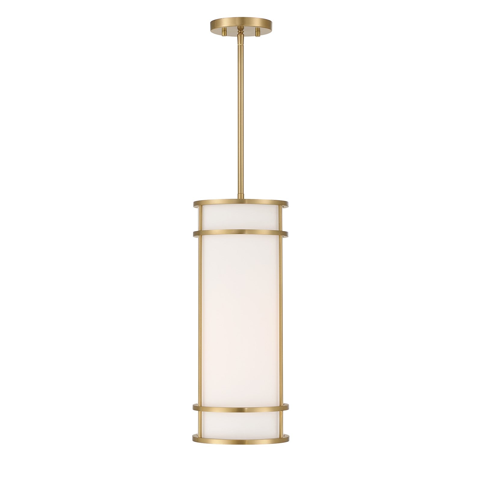 Savoy House Porter 8in 1-Light Pendant | Coastal Warm Brass and White Opal Glass | Kitchen Island & Hallway | 8 x 8 x 20 in | Model 7-5699-1-322