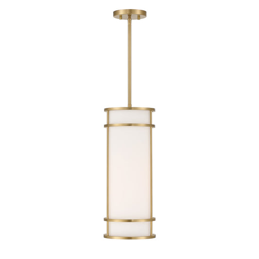 Savoy House Porter 8in 1-Light Pendant | Coastal Warm Brass and White Opal Glass | Kitchen Island & Hallway | 8 x 8 x 20 in | Model 7-5699-1-322
