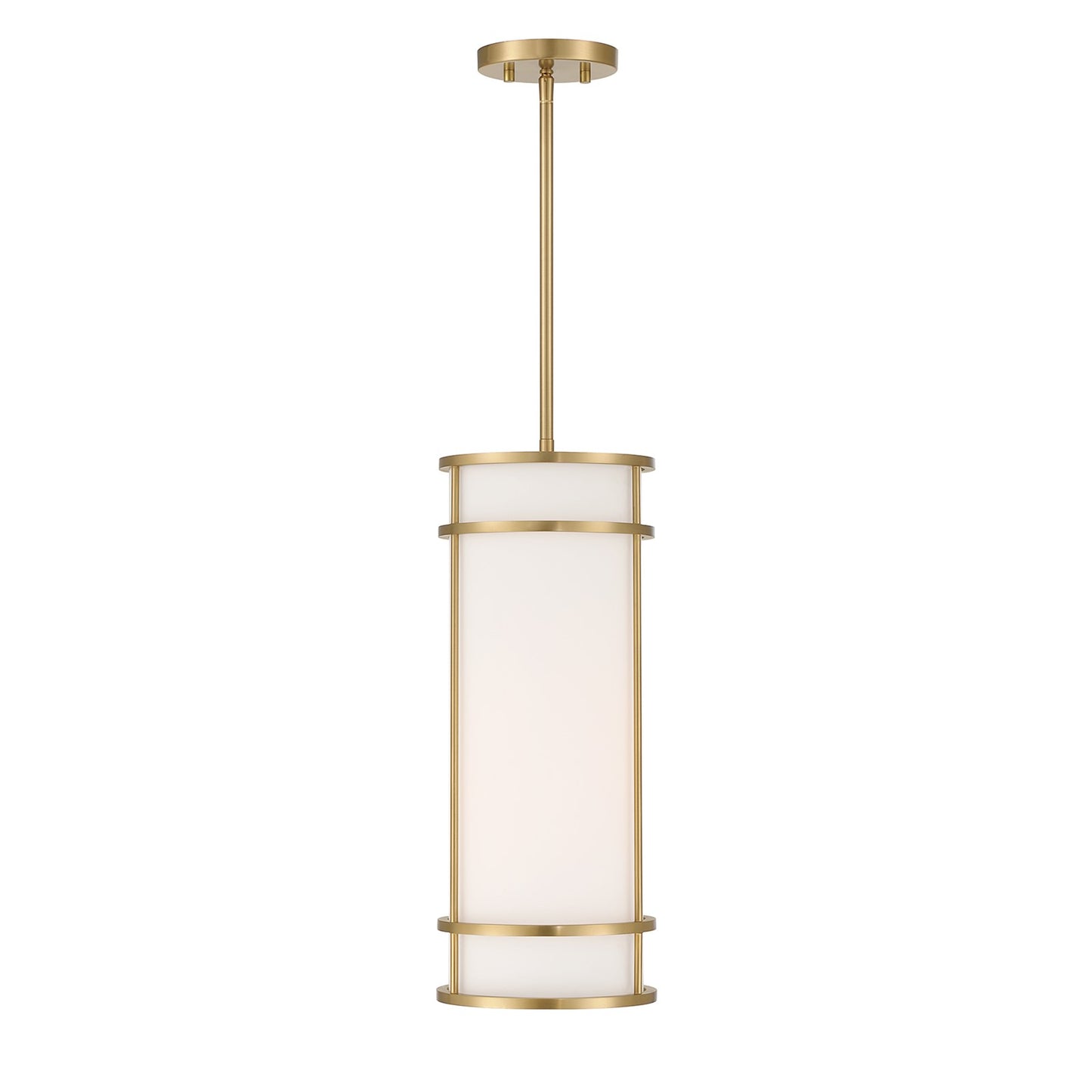Savoy House Porter 8in 1-Light Pendant | Coastal Warm Brass and White Opal Glass | Kitchen Island & Hallway | 8 x 8 x 20 in | Model 7-5699-1-322