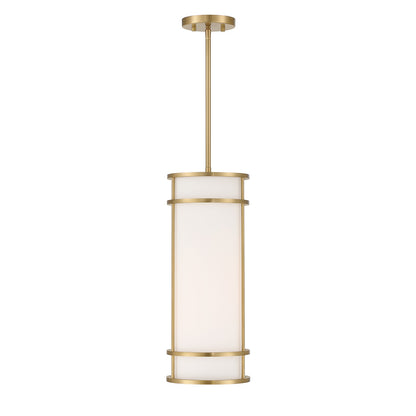 Savoy House Porter 8in 1-Light Pendant | Coastal Warm Brass and White Opal Glass | Kitchen Island & Hallway | 8 x 8 x 20 in | Model 7-5699-1-322
