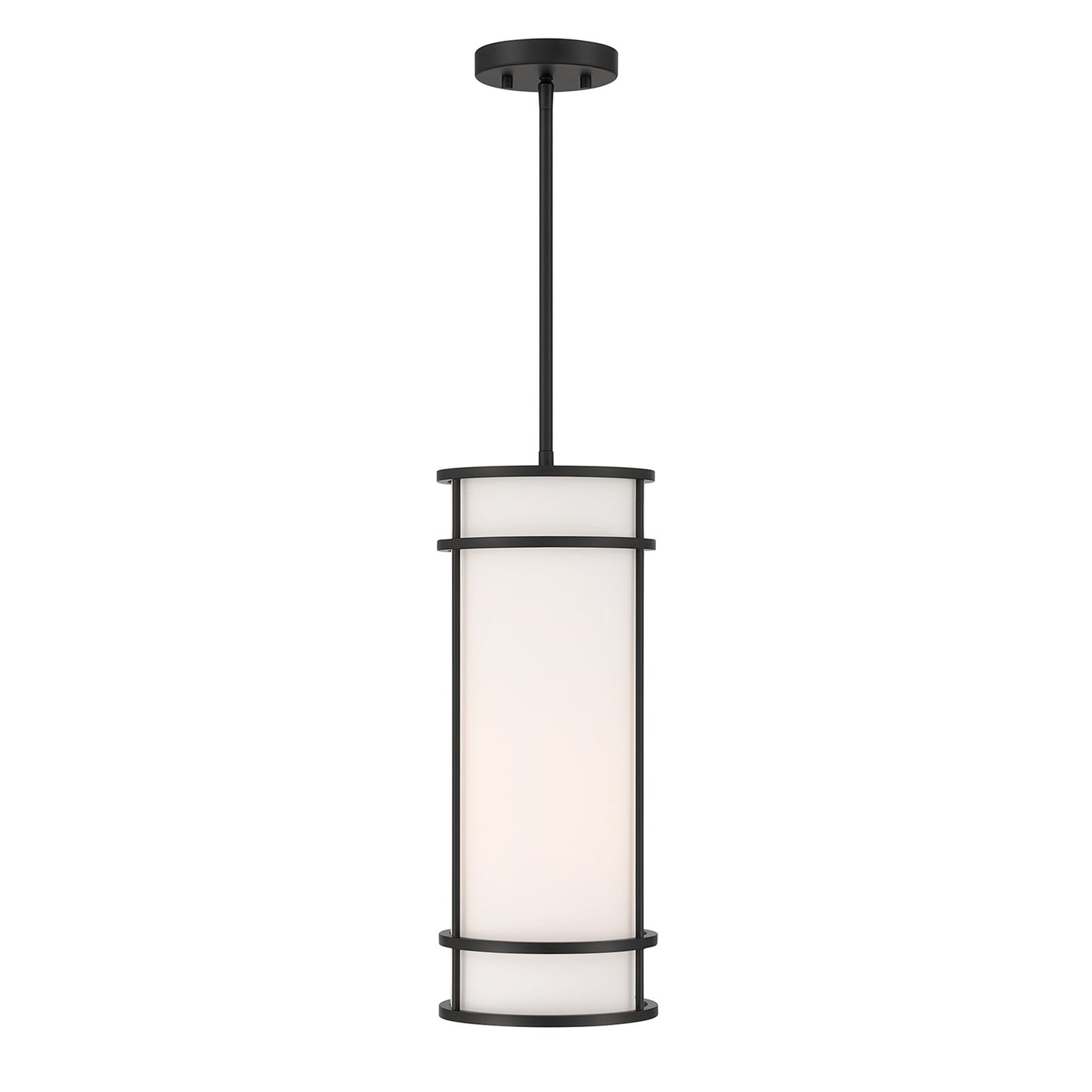 Savoy House Porter 8in 1-Light Mini-Pendant | Coastal Craftsman Matte Black and White Opal Glass | Kitchen Island & Dining Room | 8 in | Model 7-5699-1-89