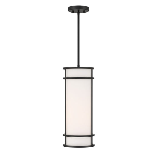 Savoy House Porter 8in 1-Light Mini-Pendant | Coastal Craftsman Matte Black and White Opal Glass | Kitchen Island & Dining Room | 8 in | Model 7-5699-1-89