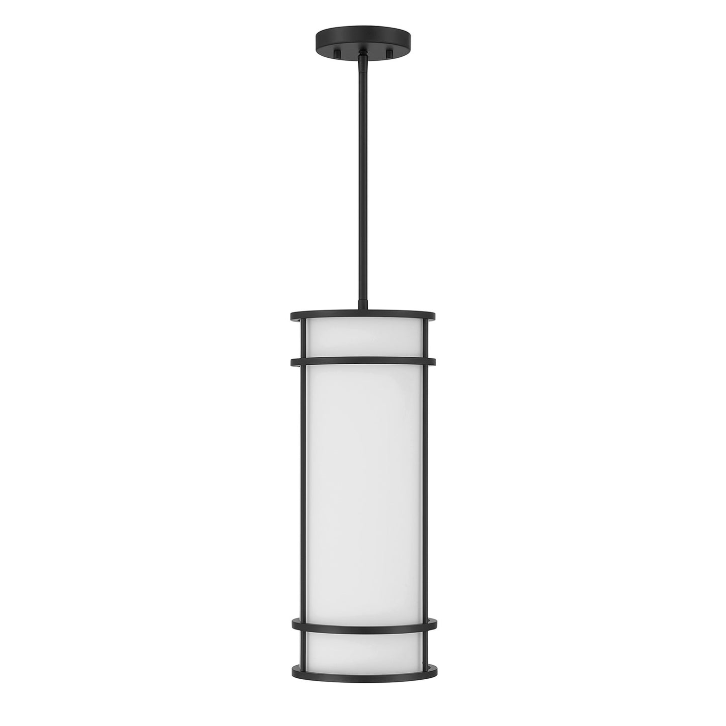 Savoy House Porter 8in 1-Light Mini-Pendant | Coastal Craftsman Matte Black and White Opal Glass | Kitchen Island & Dining Room | 8 in | Model 7-5699-1-89