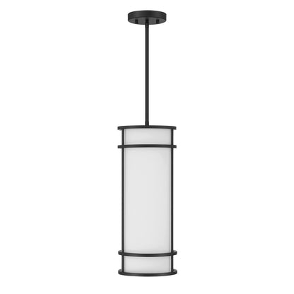Savoy House Porter 8in 1-Light Mini-Pendant | Coastal Craftsman Matte Black and White Opal Glass | Kitchen Island & Dining Room | 8 in | Model 7-5699-1-89