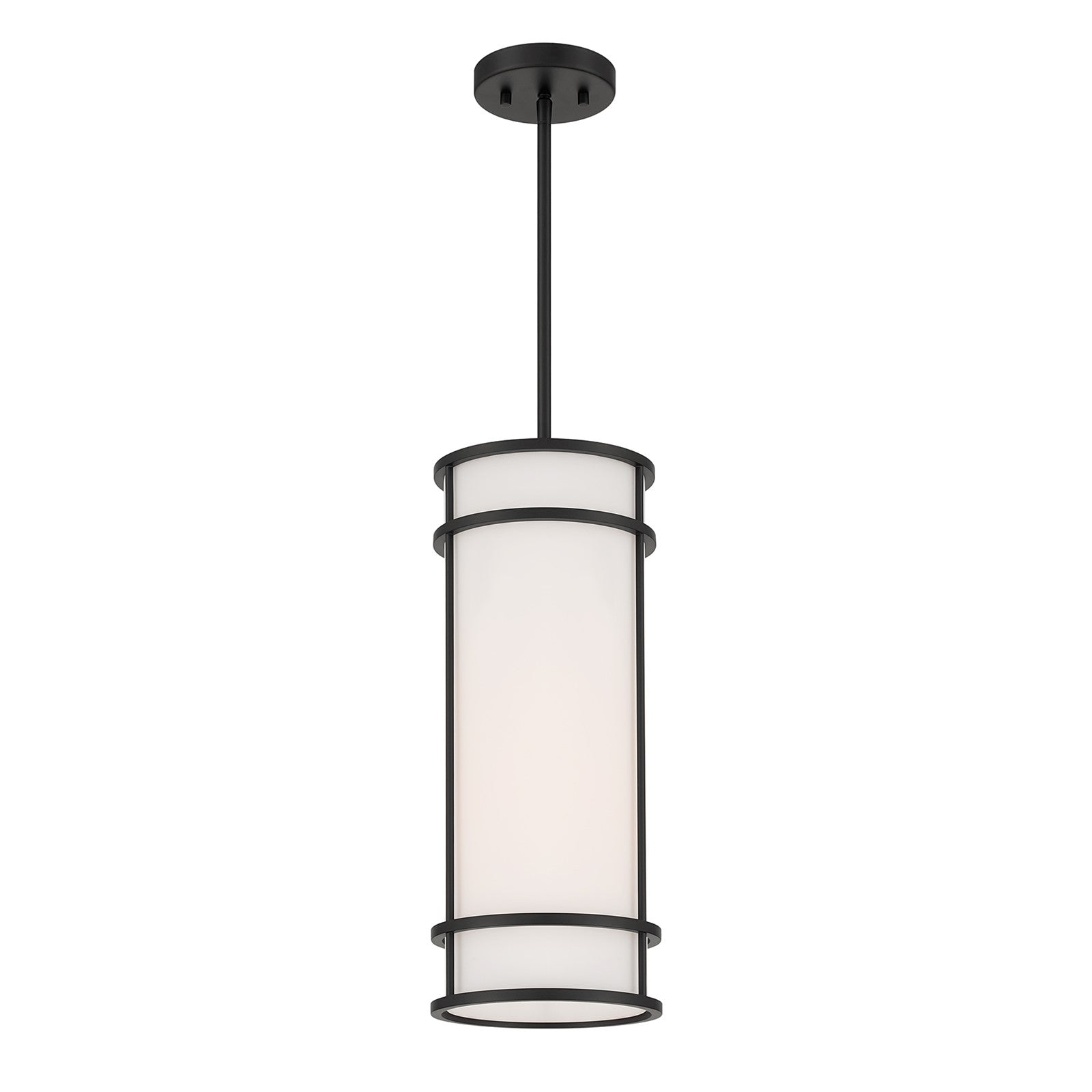 Savoy House Porter 8in 1-Light Mini-Pendant | Coastal Craftsman Matte Black and White Opal Glass | Kitchen Island & Dining Room | 8 in | Model 7-5699-1-89
