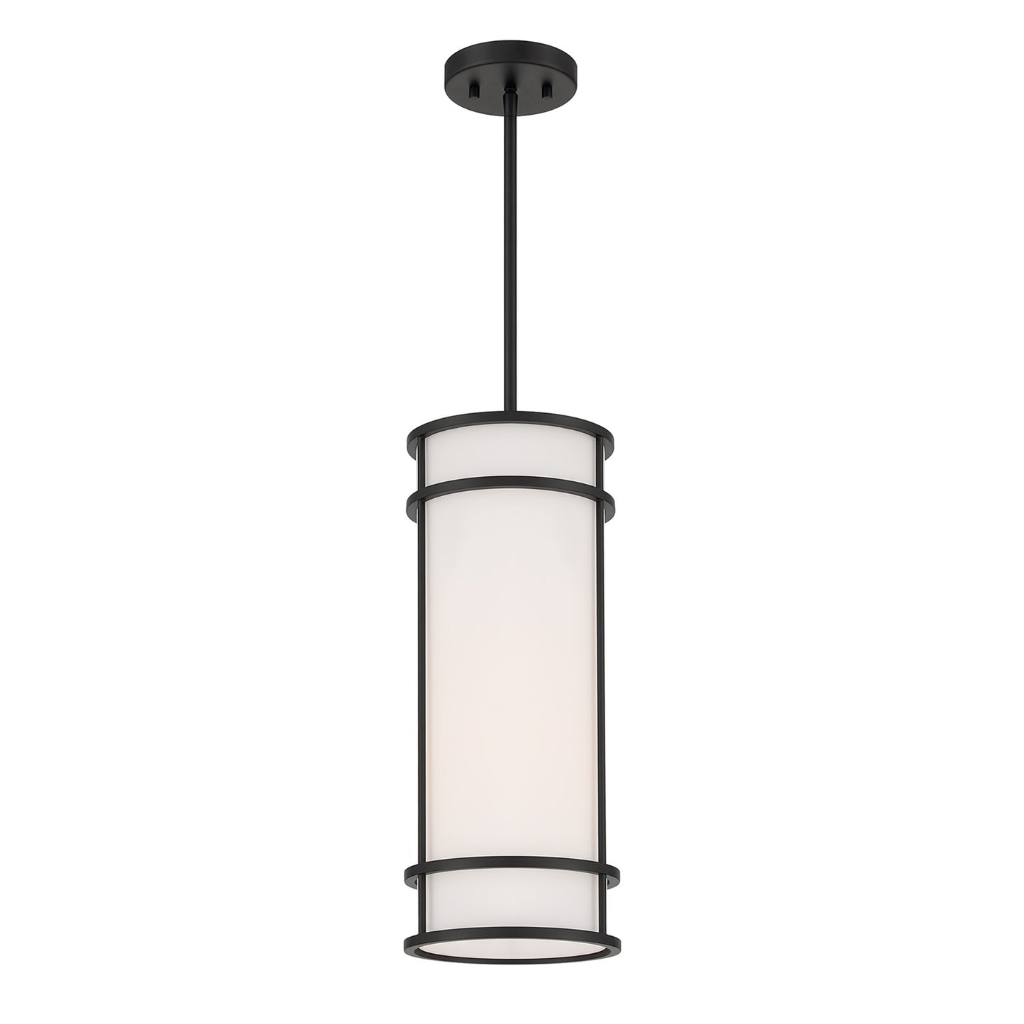 Savoy House Porter 8in 1-Light Mini-Pendant | Coastal Craftsman Matte Black and White Opal Glass | Kitchen Island & Dining Room | 8 in | Model 7-5699-1-89