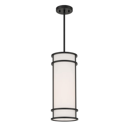 Savoy House Porter 8in 1-Light Mini-Pendant | Coastal Craftsman Matte Black and White Opal Glass | Kitchen Island & Dining Room | 8 in | Model 7-5699-1-89