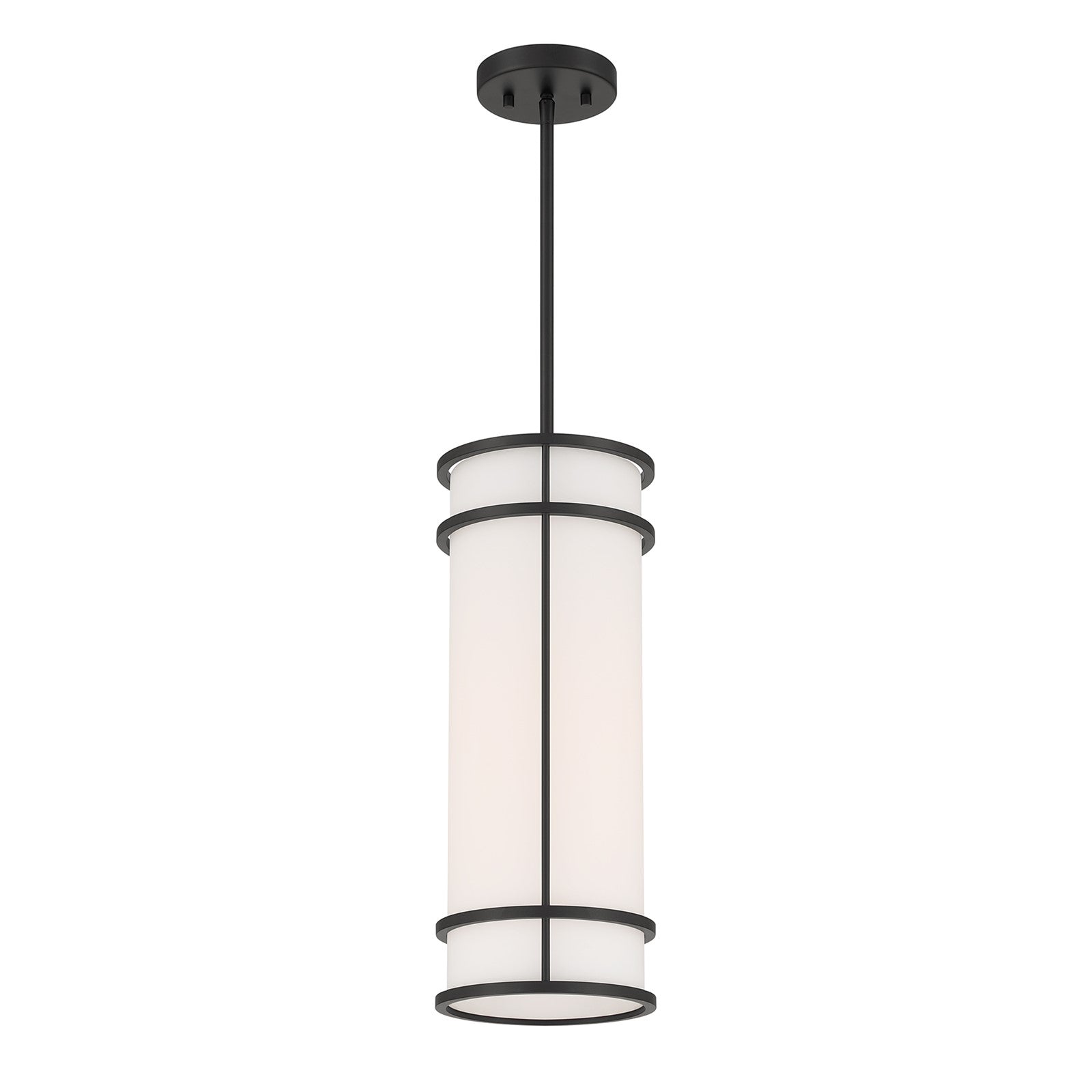Savoy House Porter 8in 1-Light Mini-Pendant | Coastal Craftsman Matte Black and White Opal Glass | Kitchen Island & Dining Room | 8 in | Model 7-5699-1-89