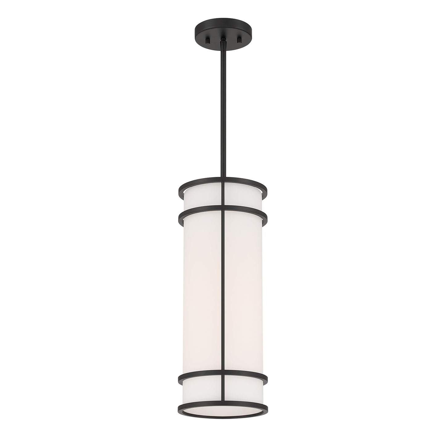 Savoy House Porter 8in 1-Light Mini-Pendant | Coastal Craftsman Matte Black and White Opal Glass | Kitchen Island & Dining Room | 8 in | Model 7-5699-1-89