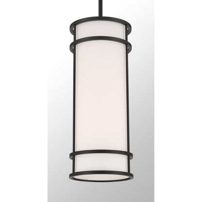 Savoy House Porter 8in 1-Light Mini-Pendant | Coastal Craftsman Matte Black and White Opal Glass | Kitchen Island & Dining Room | 8 in | Model 7-5699-1-89