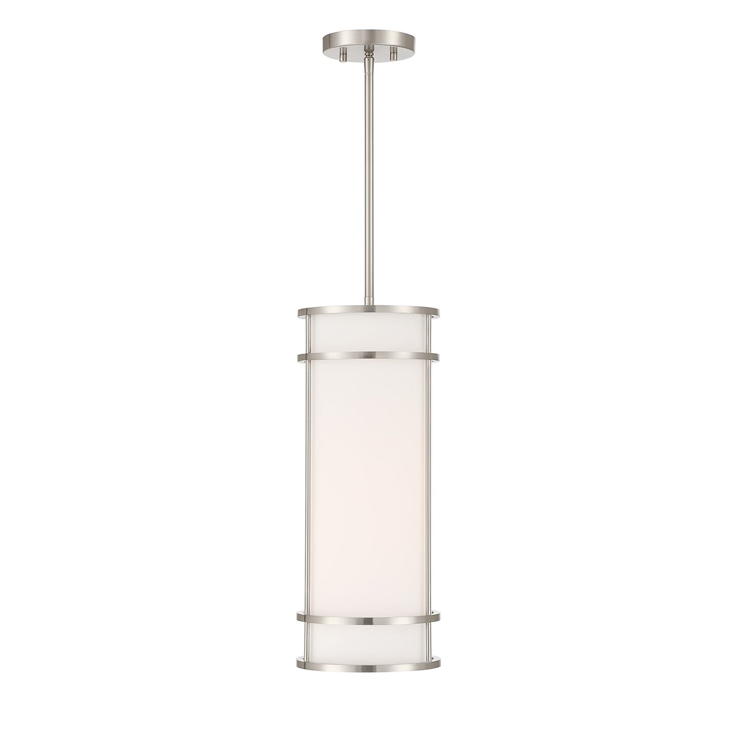 Savoy House Porter 8in 1-Light Mini-Pendant | Coastal Craftsman Satin Nickel and White Opal Glass | Kitchen Island & Dining Room | 8 in | Model 7-5699-1-SN