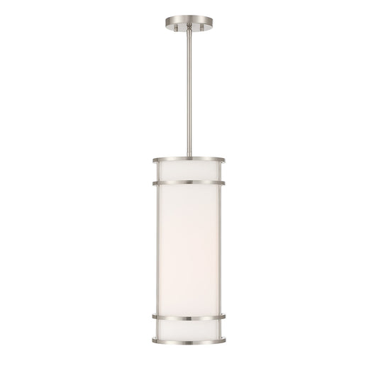 Savoy House Porter 8in 1-Light Mini-Pendant | Coastal Craftsman Satin Nickel and White Opal Glass | Kitchen Island & Dining Room | 8 in | Model 7-5699-1-SN
