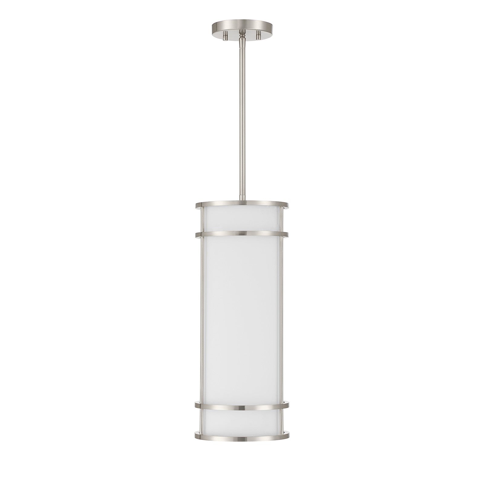 Savoy House Porter 8in 1-Light Mini-Pendant | Coastal Craftsman Satin Nickel and White Opal Glass | Kitchen Island & Dining Room | 8 in | Model 7-5699-1-SN