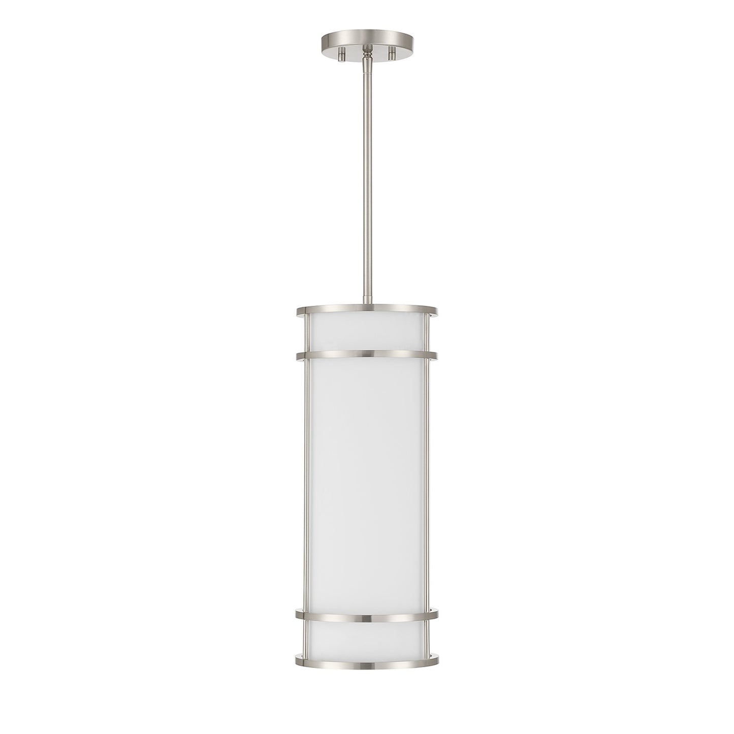 Savoy House Porter 8in 1-Light Mini-Pendant | Coastal Craftsman Satin Nickel and White Opal Glass | Kitchen Island & Dining Room | 8 in | Model 7-5699-1-SN