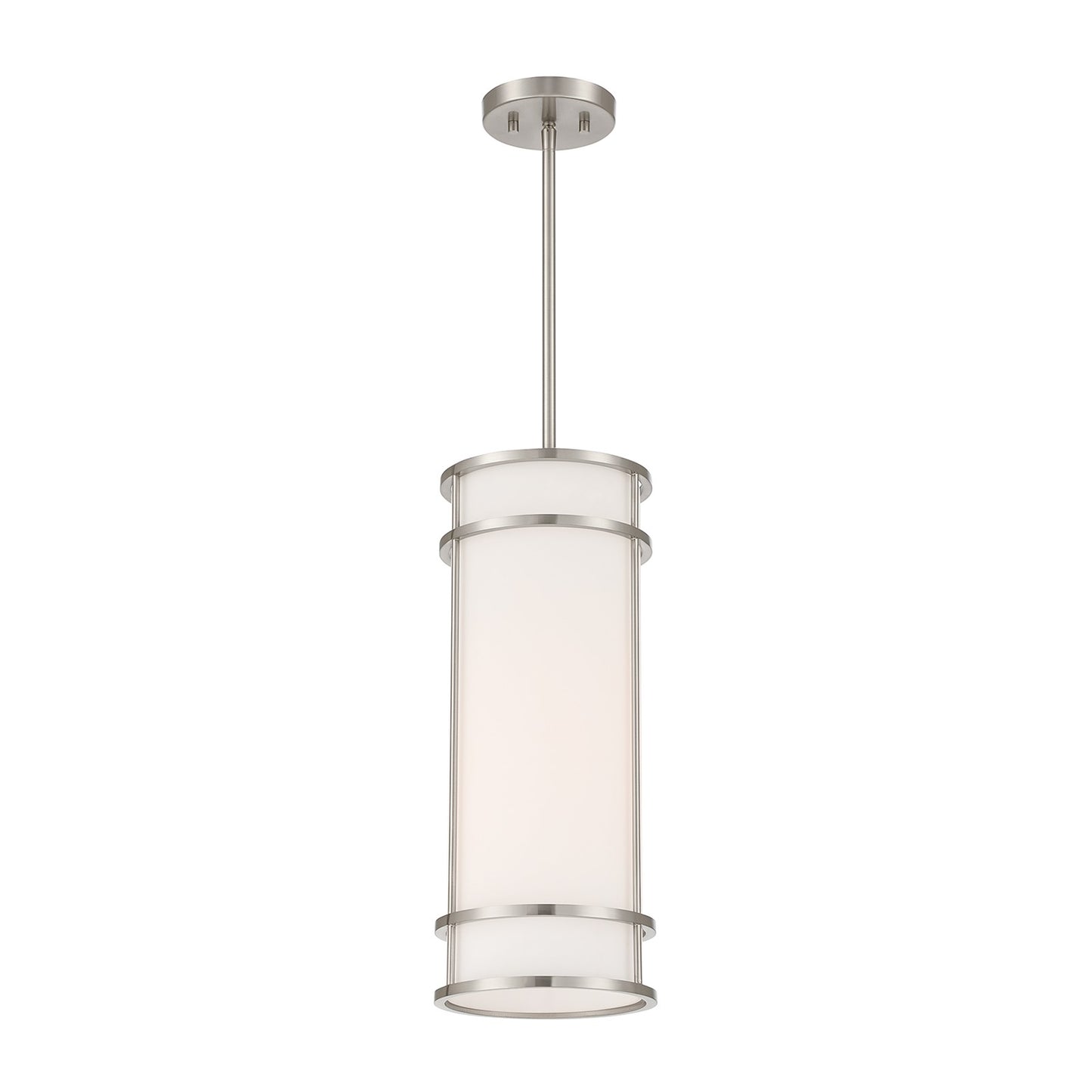 Savoy House Porter 8in 1-Light Mini-Pendant | Coastal Craftsman Satin Nickel and White Opal Glass | Kitchen Island & Dining Room | 8 in | Model 7-5699-1-SN