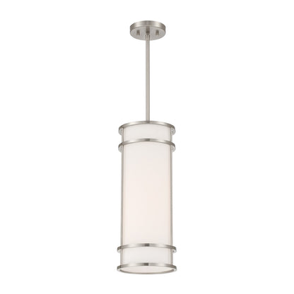 Savoy House Porter 8in 1-Light Mini-Pendant | Coastal Craftsman Satin Nickel and White Opal Glass | Kitchen Island & Dining Room | 8 in | Model 7-5699-1-SN