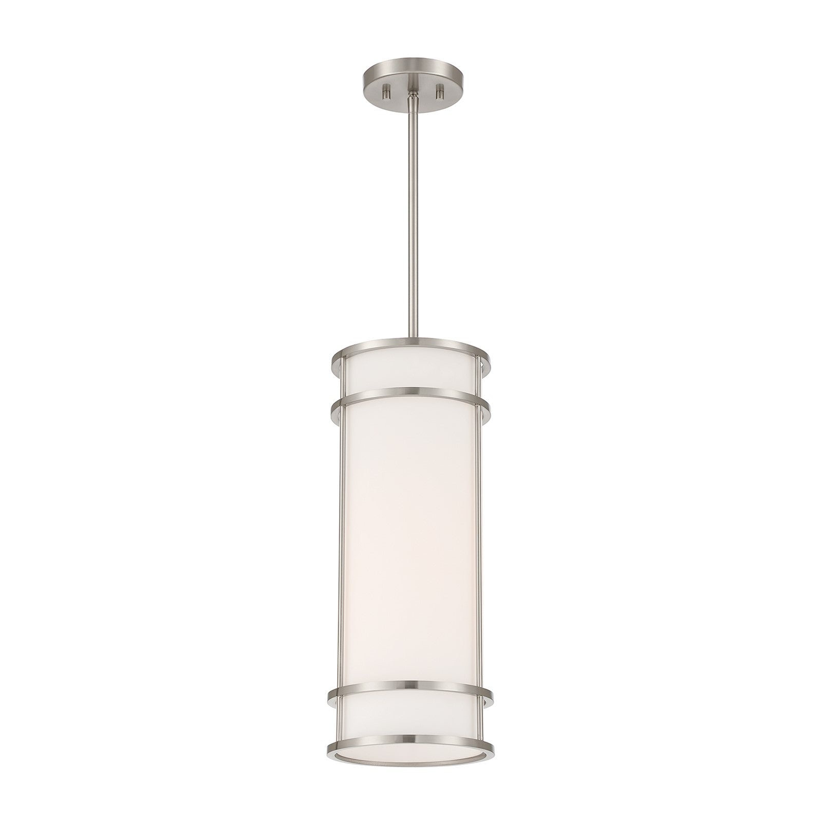 Savoy House Porter 8in 1-Light Mini-Pendant | Coastal Craftsman Satin Nickel and White Opal Glass | Kitchen Island & Dining Room | 8 in | Model 7-5699-1-SN