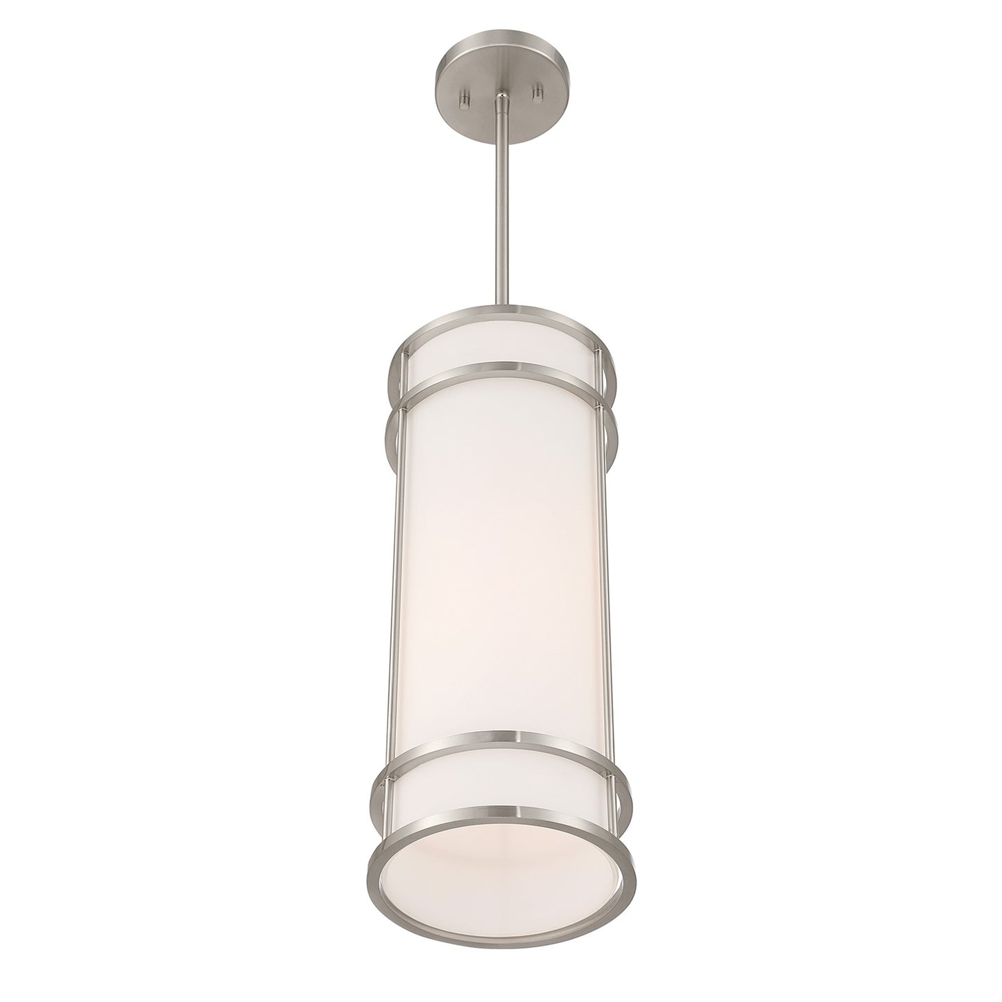 Savoy House Porter 8in 1-Light Mini-Pendant | Coastal Craftsman Satin Nickel and White Opal Glass | Kitchen Island & Dining Room | 8 in | Model 7-5699-1-SN