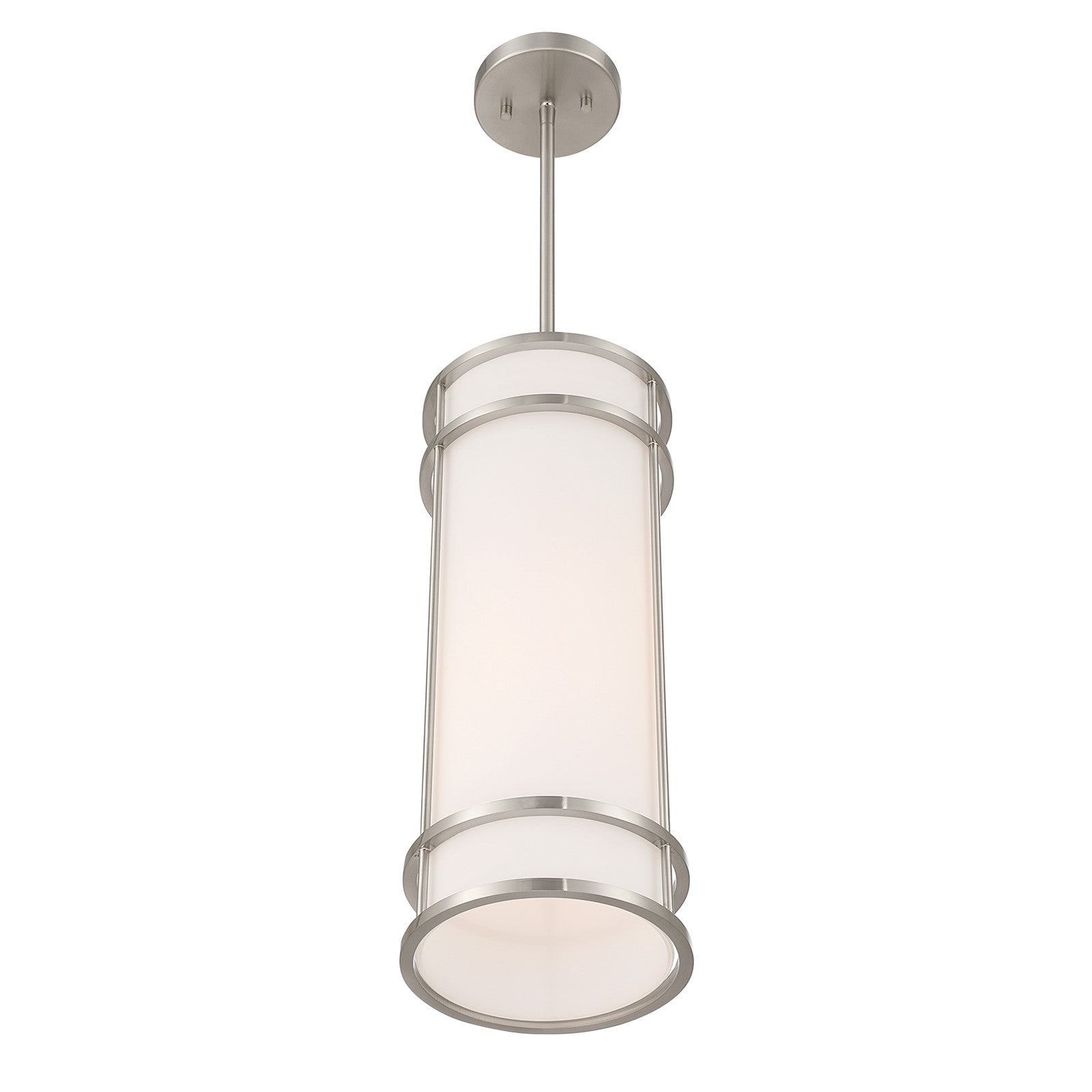 Savoy House Porter 8in 1-Light Mini-Pendant | Coastal Craftsman Satin Nickel and White Opal Glass | Kitchen Island & Dining Room | 8 in | Model 7-5699-1-SN