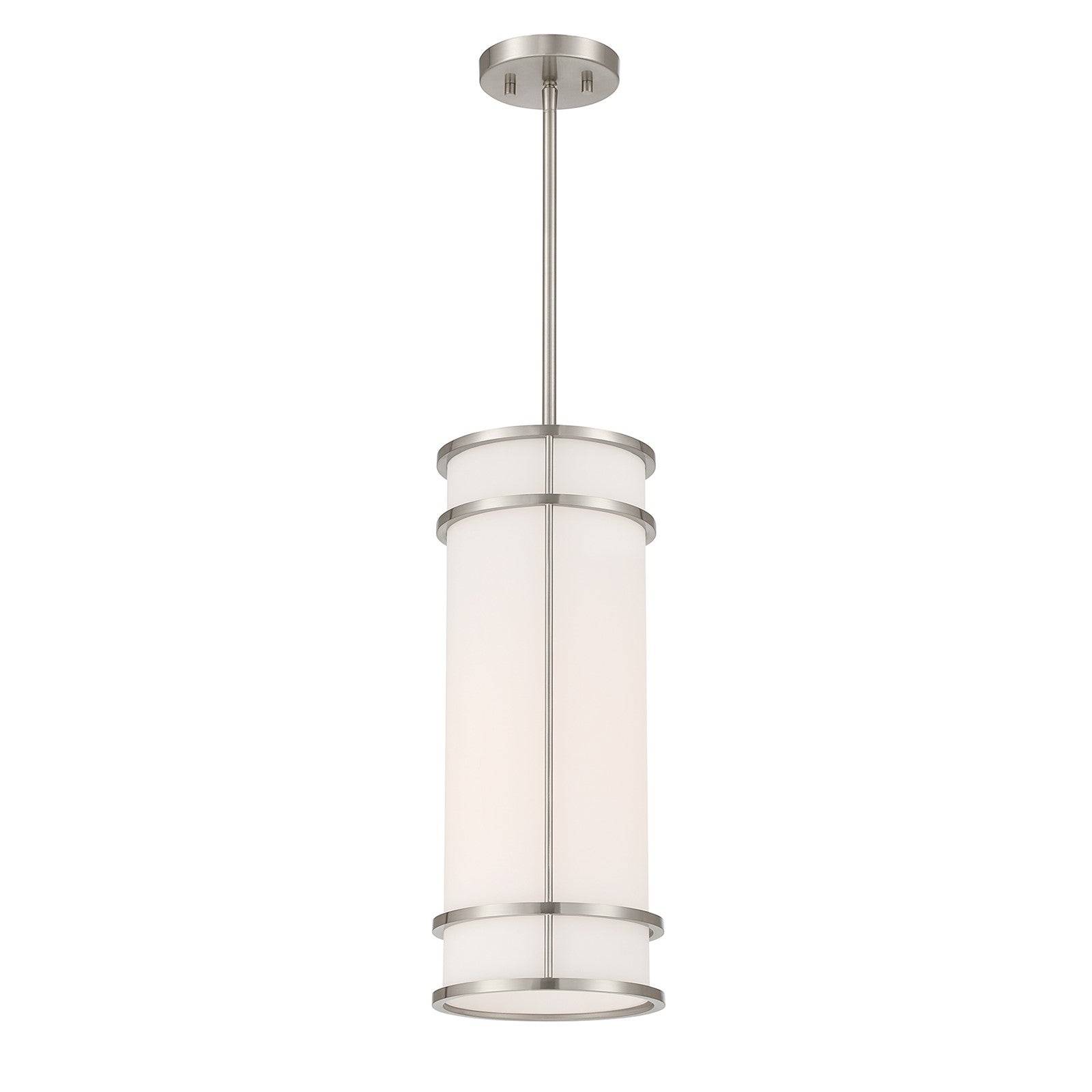 Savoy House Porter 8in 1-Light Mini-Pendant | Coastal Craftsman Satin Nickel and White Opal Glass | Kitchen Island & Dining Room | 8 in | Model 7-5699-1-SN