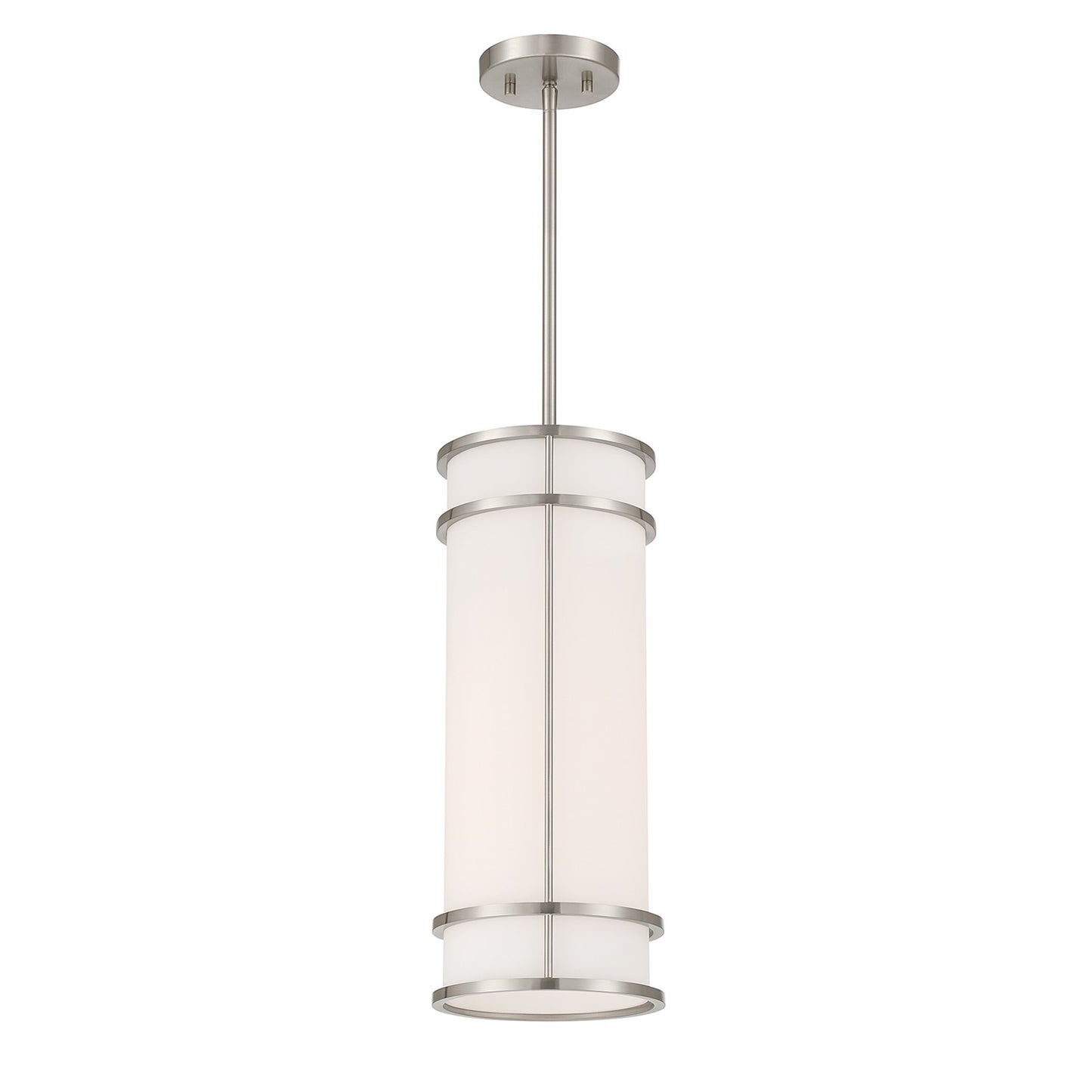 Savoy House Porter 8in 1-Light Mini-Pendant | Coastal Craftsman Satin Nickel and White Opal Glass | Kitchen Island & Dining Room | 8 in | Model 7-5699-1-SN