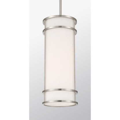 Savoy House Porter 8in 1-Light Mini-Pendant | Coastal Craftsman Satin Nickel and White Opal Glass | Kitchen Island & Dining Room | 8 in | Model 7-5699-1-SN