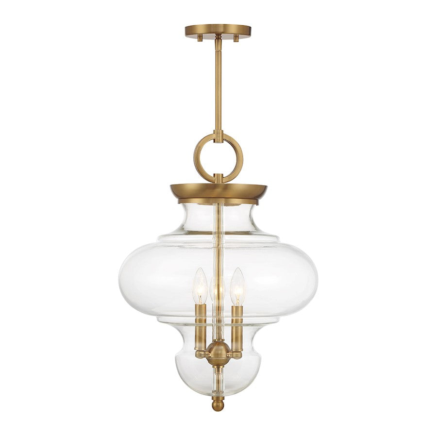 3 Light Pendant, Warm Brass