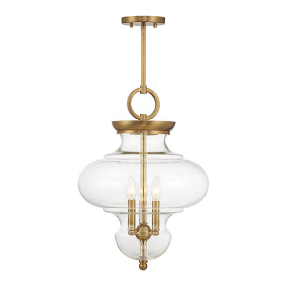 3 Light Pendant, Warm Brass