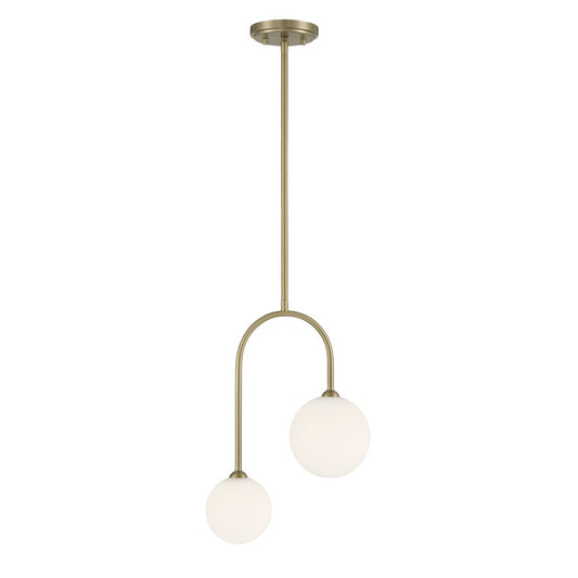 Savoy House Chester 2 Lt Pendant, White Opal, Noble Brass