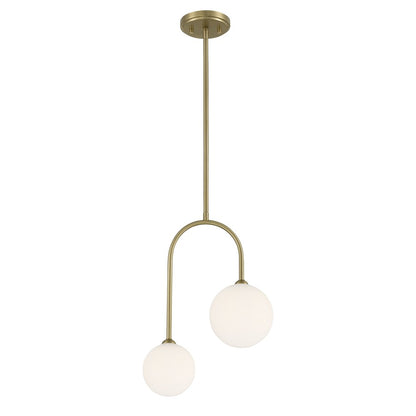 Savoy House Chester 2 Lt Pendant, White Opal, Noble Brass