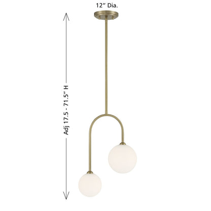 Savoy House Chester 2 Lt Pendant, White Opal, Noble Brass