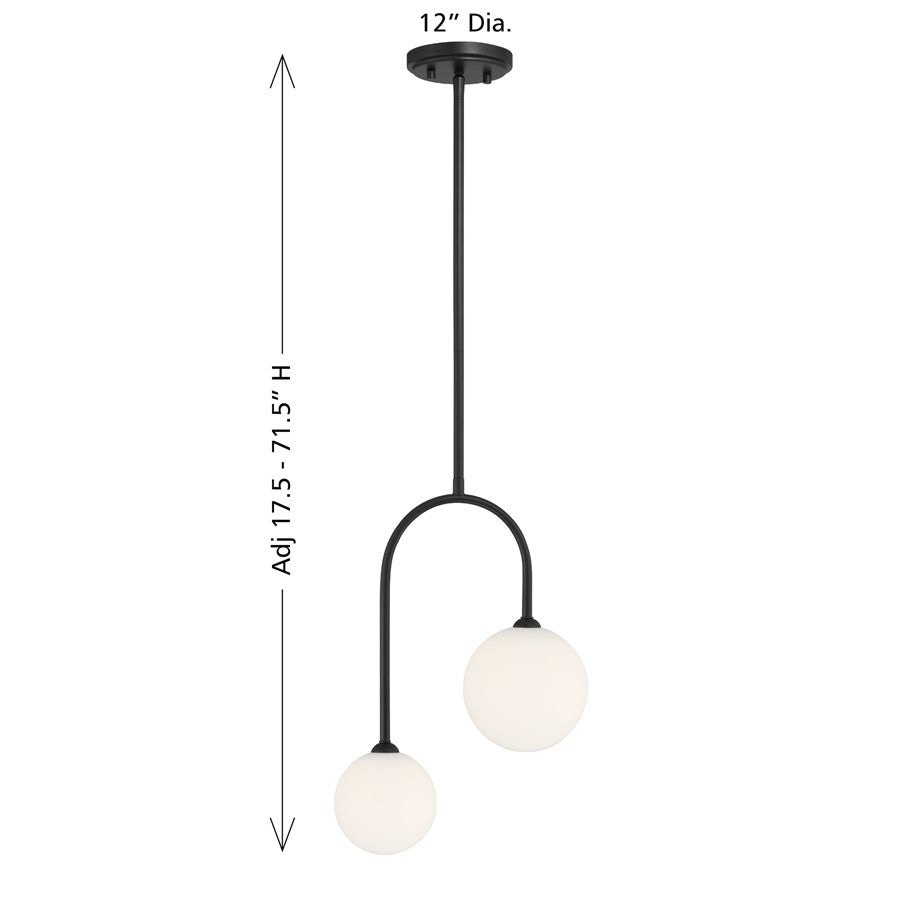 Savoy House Chester 2 Lt Pendant, White Opal, Matte Black