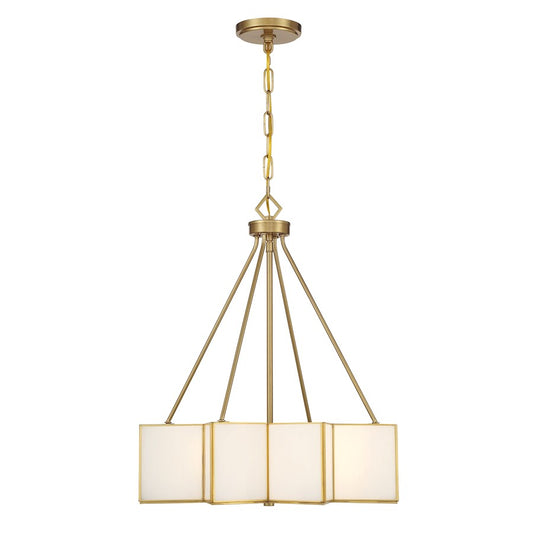 Savoy House Reiling 3 Light Pendant, Warm Brass/White